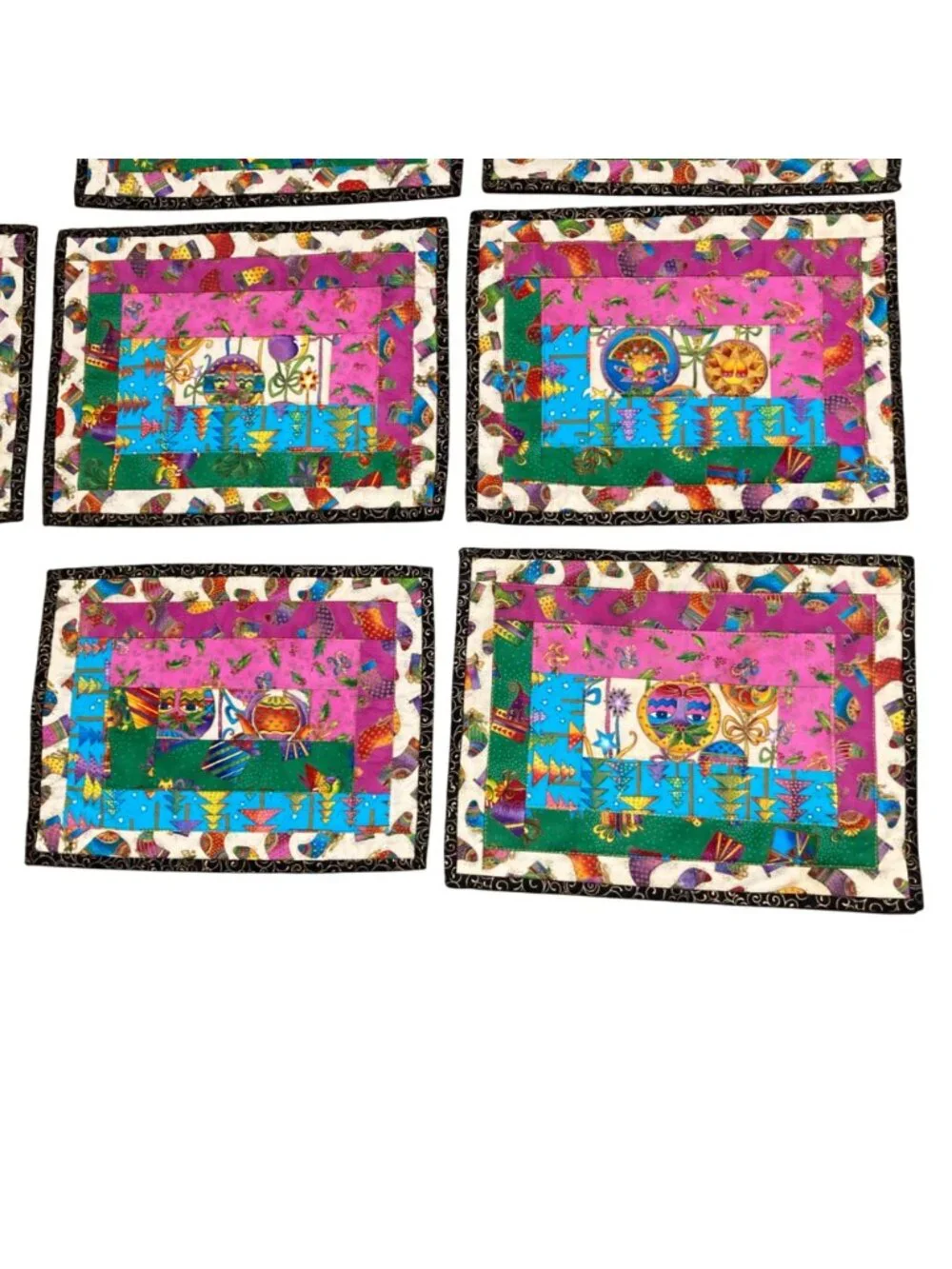 Vintage Christmas Laurel Burch Christmas Cats And Birds Quilted Placemats -7